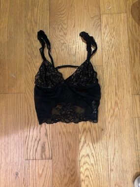 Edikted Black Lace Bralette Crop - Sheer Floral Design